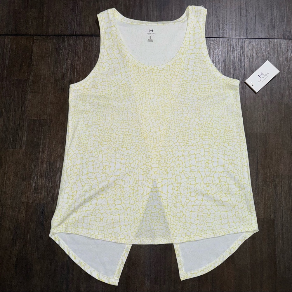 Halston Studio Tropical Croc Sleeveless Crossover Back Celery Green XL